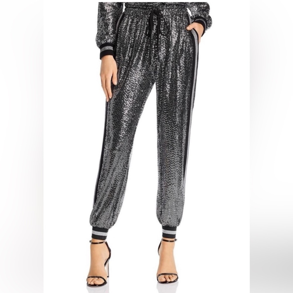 Pam & Gela mirror ball Silver Sequin Jogger Track Pants S